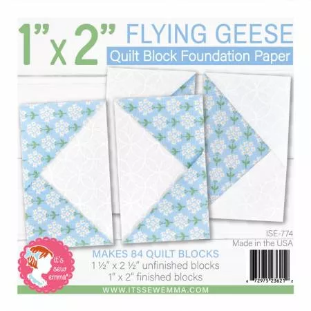 1 inch x 2 inch Flying Geese Quilt Block Foundation Paper