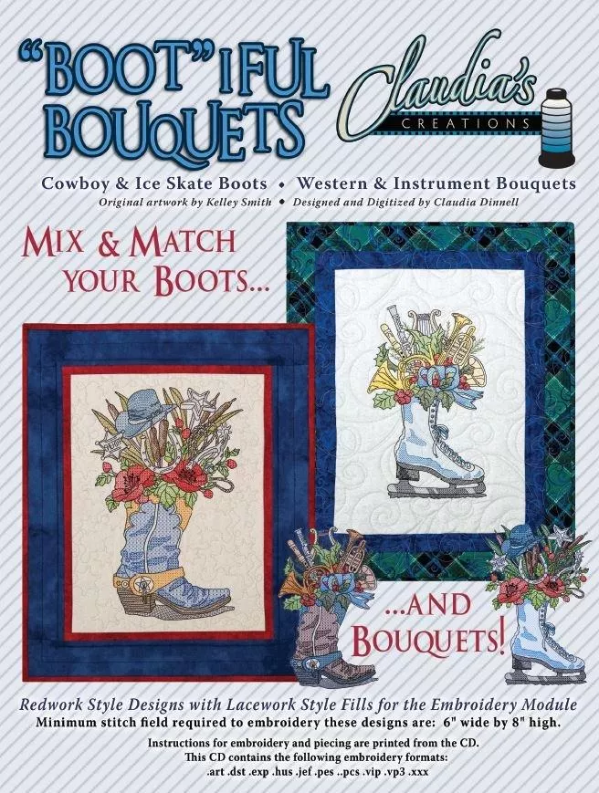 "Boot"iful Bouquets Series - Cowboy Boot & Ice Skate Embroidery Designs