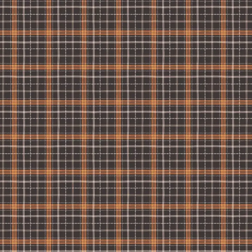 Cotton Fabric, 44″ Pumpkins and Paws Collection in Harvest Plaid Charcoal by Camelot Fabrics