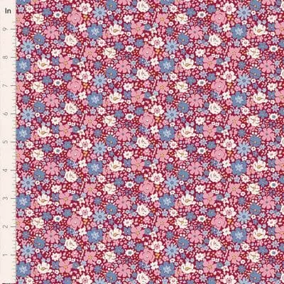 Cotton Fabric, 44″ Wide, Village Life- Esther Burgundy by Tilda