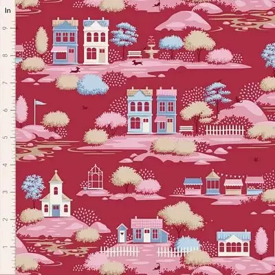 Cotton Fabric, 44″ Wide, Village Life- Village Burgundy by Tilda