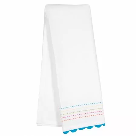 Embroidered Turquiose and Rick Rack Tea Towel