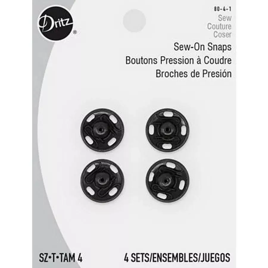 Sew-on Snaps- Black 4ct. sz.4 BOX06