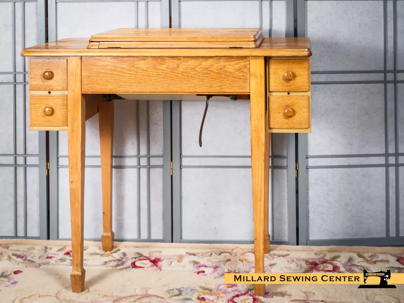 Sewing Machine Cabinet for Flat Bed Machines in Blonde, Model 401 By Singer