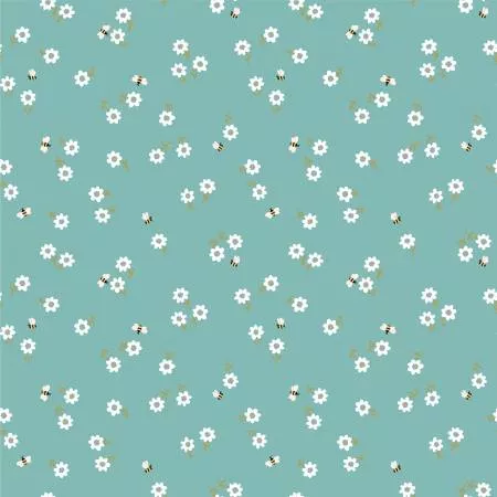 Teal Floral with Bees Promise Me Poppie Cotton Blue You'Re Invited