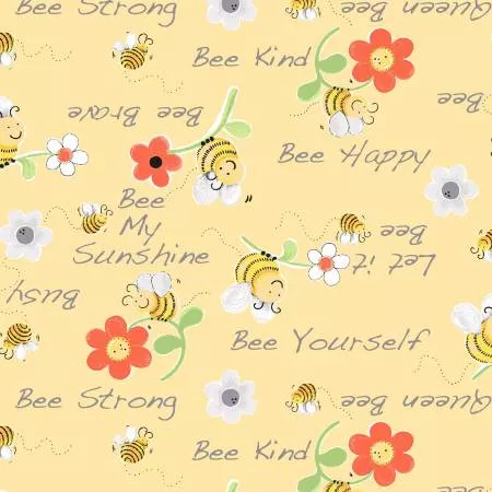 Yellow Bee Words Floral