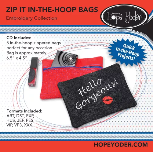 ZIP IT IN-THE HOOP BAGSEMBROIDERY CD DHY-140