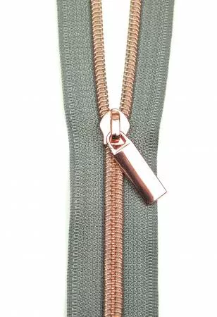 Zippers By The Yard Grey Tape Rose Gold Teeth #5